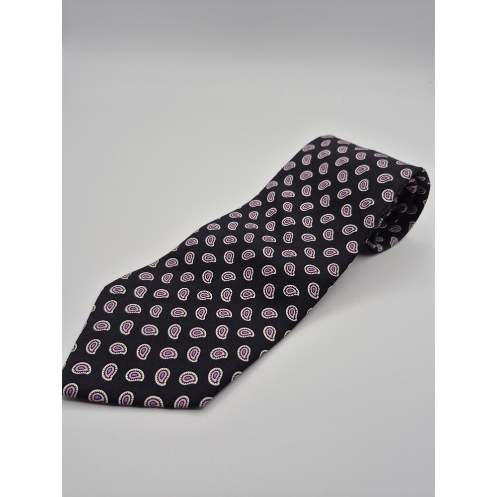 Ralph Lauren Polo Vintage Black Paisley Neck Tie Silk USA Hand Made